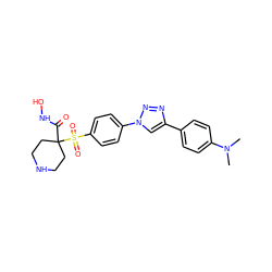 CN(C)c1ccc(-c2cn(-c3ccc(S(=O)(=O)C4(C(=O)NO)CCNCC4)cc3)nn2)cc1 ZINC000205277764