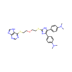 CN(C)c1ccc(-c2nc(SCCOCCSc3ncnc4nc[nH]c34)[nH]c2-c2ccc(N(C)C)cc2)cc1 ZINC000029464607