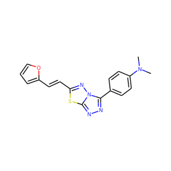 CN(C)c1ccc(-c2nnc3sc(/C=C/c4ccco4)nn23)cc1 ZINC000004414499