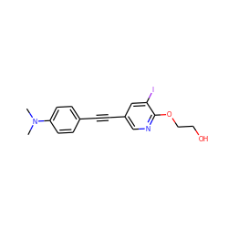 CN(C)c1ccc(C#Cc2cnc(OCCO)c(I)c2)cc1 ZINC000028822526