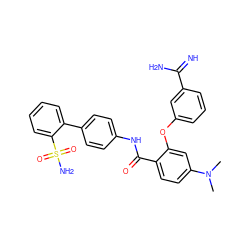 CN(C)c1ccc(C(=O)Nc2ccc(-c3ccccc3S(N)(=O)=O)cc2)c(Oc2cccc(C(=N)N)c2)c1 ZINC000029407903