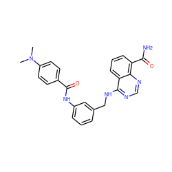 CN(C)c1ccc(C(=O)Nc2cccc(CNc3ncnc4c(C(N)=O)cccc34)c2)cc1 ZINC000114347038