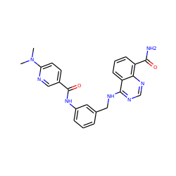 CN(C)c1ccc(C(=O)Nc2cccc(CNc3ncnc4c(C(N)=O)cccc34)c2)cn1 ZINC000114345246