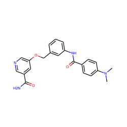 CN(C)c1ccc(C(=O)Nc2cccc(COc3cncc(C(N)=O)c3)c2)cc1 ZINC000653859649