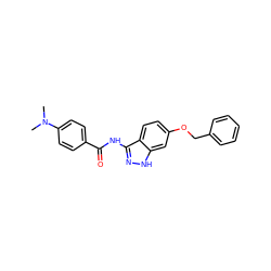 CN(C)c1ccc(C(=O)Nc2n[nH]c3cc(OCc4ccccc4)ccc23)cc1 ZINC000144304721