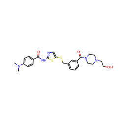 CN(C)c1ccc(C(=O)Nc2ncc(SCc3cccc(C(=O)N4CCN(CCO)CC4)c3)s2)cc1 ZINC000036184839