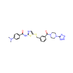 CN(C)c1ccc(C(=O)Nc2ncc(SCc3cccc(C(=O)N4CCN(c5nnn[nH]5)CC4)c3)s2)cc1 ZINC000036184829