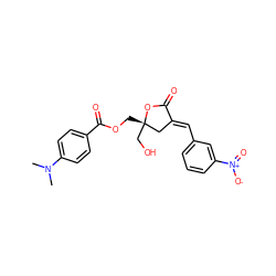 CN(C)c1ccc(C(=O)OC[C@]2(CO)C/C(=C\c3cccc([N+](=O)[O-])c3)C(=O)O2)cc1 ZINC000040394845