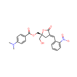 CN(C)c1ccc(C(=O)OC[C@]2(CO)C/C(=C\c3ccccc3[N+](=O)[O-])C(=O)O2)cc1 ZINC000040894775