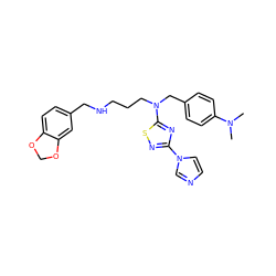 CN(C)c1ccc(CN(CCCNCc2ccc3c(c2)OCO3)c2nc(-n3ccnc3)ns2)cc1 ZINC000073157341