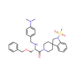 CN(C)c1ccc(CN[C@@H](COCc2ccccc2)C(=O)N2CCC3(CC2)CN(S(C)(=O)=O)c2ccccc23)cc1 ZINC000029487118