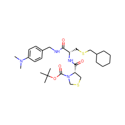 CN(C)c1ccc(CNC(=O)[C@H](CSCC2CCCCC2)NC(=O)[C@@H]2CSCN2C(=O)OC(C)(C)C)cc1 ZINC000028020343