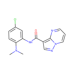 CN(C)c1ccc(Cl)cc1NC(=O)c1cnn2cccnc12 ZINC000113651793