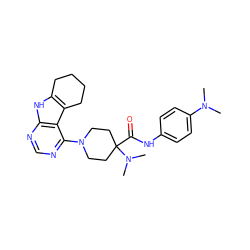 CN(C)c1ccc(NC(=O)C2(N(C)C)CCN(c3ncnc4[nH]c5c(c34)CCCC5)CC2)cc1 ZINC000653847665