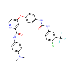 CN(C)c1ccc(NC(=O)c2cc(Oc3ccc(NC(=O)Nc4ccc(Cl)c(C(F)(F)F)c4)cc3)ccn2)cc1 ZINC000044417186