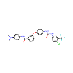 CN(C)c1ccc(NC(=O)c2cccc(Oc3ccc(NC(=O)Nc4ccc(Cl)c(C(F)(F)F)c4)cc3)c2)cc1 ZINC000027879739