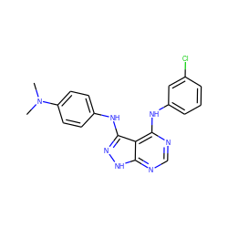 CN(C)c1ccc(Nc2n[nH]c3ncnc(Nc4cccc(Cl)c4)c23)cc1 ZINC000003815219