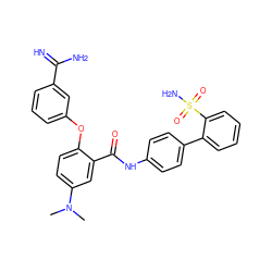 CN(C)c1ccc(Oc2cccc(C(=N)N)c2)c(C(=O)Nc2ccc(-c3ccccc3S(N)(=O)=O)cc2)c1 ZINC000029399338