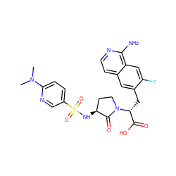 CN(C)c1ccc(S(=O)(=O)N[C@H]2CCN([C@H](Cc3cc4ccnc(N)c4cc3F)C(=O)O)C2=O)cn1 ZINC000142639149