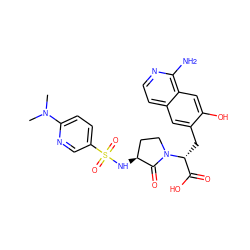 CN(C)c1ccc(S(=O)(=O)N[C@H]2CCN([C@H](Cc3cc4ccnc(N)c4cc3O)C(=O)O)C2=O)cn1 ZINC000142556895