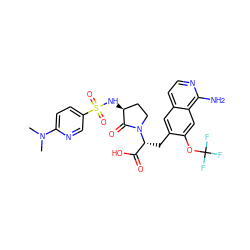 CN(C)c1ccc(S(=O)(=O)N[C@H]2CCN([C@H](Cc3cc4ccnc(N)c4cc3OC(F)(F)F)C(=O)O)C2=O)cn1 ZINC000142589965