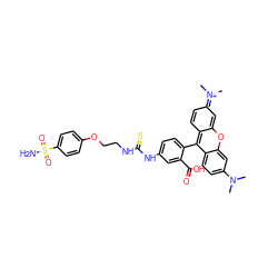 CN(C)c1ccc2c(-c3ccc(NC(=S)NCCOc4ccc(S(N)(=O)=O)cc4)cc3C(=O)O)c3ccc(=[N+](C)C)cc-3oc2c1 ZINC000299840303