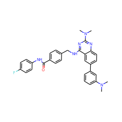 CN(C)c1cccc(-c2ccc3nc(N(C)C)nc(NCc4ccc(C(=O)Nc5ccc(F)cc5)cc4)c3c2)c1 ZINC000164909195