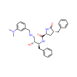 CN(C)c1cccc(CNC[C@@H](O)[C@H](Cc2ccccc2)NC(=O)[C@@H]2C[C@@H](Cc3ccccc3)C(=O)N2)c1 ZINC000029049684