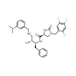 CN(C)c1cccc(CNC[C@@H](O)[C@H](Cc2ccccc2)NC(=O)[C@@H]2CN(Cc3cc(F)c(F)cc3F)C(=O)N2)c1 ZINC000029048497