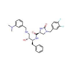 CN(C)c1cccc(CNC[C@@H](O)[C@H](Cc2ccccc2)NC(=O)[C@@H]2CN(Cc3ccc(F)c(F)c3)C(=O)N2)c1 ZINC000029048670