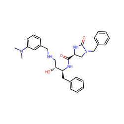 CN(C)c1cccc(CNC[C@@H](O)[C@H](Cc2ccccc2)NC(=O)[C@@H]2CN(Cc3ccccc3)C(=O)N2)c1 ZINC000029049676