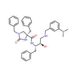 CN(C)c1cccc(CNC[C@@H](O)[C@H](Cc2ccccc2)NC(=O)[C@]2(Cc3ccccc3)CN(Cc3ccccc3)C(=O)N2)c1 ZINC000029049068