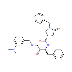 CN(C)c1cccc(CNC[C@@H](O)[C@H](Cc2ccccc2)NC(=O)[C@H]2CC(=O)N(Cc3ccccc3)C2)c1 ZINC000029049837