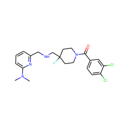 CN(C)c1cccc(CNCC2(F)CCN(C(=O)c3ccc(Cl)c(Cl)c3)CC2)n1 ZINC000000581890