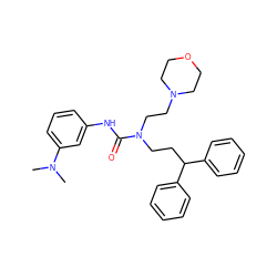 CN(C)c1cccc(NC(=O)N(CCC(c2ccccc2)c2ccccc2)CCN2CCOCC2)c1 ZINC000095604429