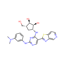 CN(C)c1cccc(Nc2ncc(-c3nc4cnccc4s3)c(N[C@@H]3C[C@H](CO)[C@@H](O)[C@H]3O)n2)c1 ZINC000473097177