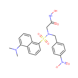 CN(C)c1cccc2c(S(=O)(=O)N(CC(=O)NO)Cc3ccc([N+](=O)[O-])cc3)cccc12 ZINC000013808297