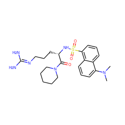 CN(C)c1cccc2c(S(=O)(=O)N[C@@H](CCCN=C(N)N)C(=O)N3CCCCC3)cccc12 ZINC000027978462