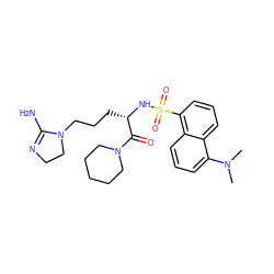 CN(C)c1cccc2c(S(=O)(=O)N[C@@H](CCCN3CCN=C3N)C(=O)N3CCCCC3)cccc12 ZINC000029567390