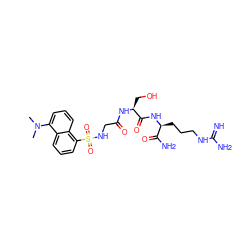 CN(C)c1cccc2c(S(=O)(=O)NCC(=O)N[C@@H](CO)C(=O)N[C@@H](CCCNC(=N)N)C(N)=O)cccc12 ZINC000003940610