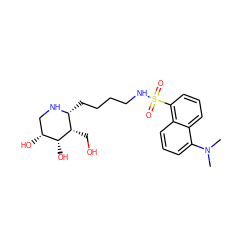 CN(C)c1cccc2c(S(=O)(=O)NCCCC[C@H]3NC[C@@H](O)[C@@H](O)[C@H]3CO)cccc12 ZINC000653704193