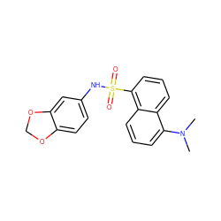 CN(C)c1cccc2c(S(=O)(=O)Nc3ccc4c(c3)OCO4)cccc12 ZINC000026267937