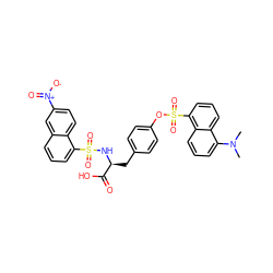 CN(C)c1cccc2c(S(=O)(=O)Oc3ccc(C[C@H](NS(=O)(=O)c4cccc5cc([N+](=O)[O-])ccc45)C(=O)O)cc3)cccc12 ZINC000028125050