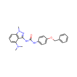 CN(C)c1cccc2c1c(NC(=O)Nc1ccc(OCc3ccccc3)cc1)nn2C ZINC000001032966