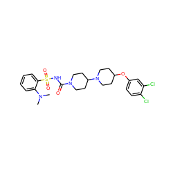 CN(C)c1ccccc1S(=O)(=O)NC(=O)N1CCC(N2CCC(Oc3ccc(Cl)c(Cl)c3)CC2)CC1 ZINC000095555541