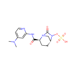 CN(C)c1ccnc(NC(=O)[C@@H]2CC[C@@H]3CN2C(=O)N3OS(=O)(=O)O)c1 ZINC000096168628