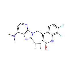 CN(C)c1ccnc2c1nc(C1CCC1)n2Cc1cc(=O)[nH]c2c(F)c(F)ccc12 ZINC000059097277