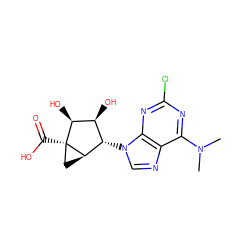 CN(C)c1nc(Cl)nc2c1ncn2[C@H]1[C@H](O)[C@H](O)[C@]2(C(=O)O)C[C@H]12 ZINC001772638958