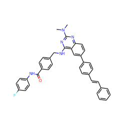 CN(C)c1nc(NCc2ccc(C(=O)Nc3ccc(F)cc3)cc2)c2cc(-c3ccc(/C=C/c4ccccc4)cc3)ccc2n1 ZINC001772570149