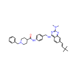 CN(C)c1nc(NCc2ccc(NC(=O)C3CCN(Cc4ccccc4)CC3)cc2)c2ccc(/C=C/C(C)(C)C)cc2n1 ZINC000144477795